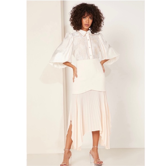 NEW C/MEO COLLECTIVE CREAM PLEATED MIDI SKIRT - Picture 9 of 9